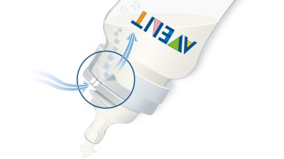 Allows air into the bottle instead of your baby's tummy