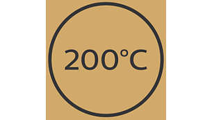 Najvyššia teplota 200 °C pre dokonalé výsledky tvarovania účesov