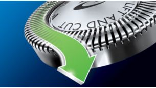 Gepatenteerd Super Lift & Cut-mesje tilt de haren op om gladder te scheren
