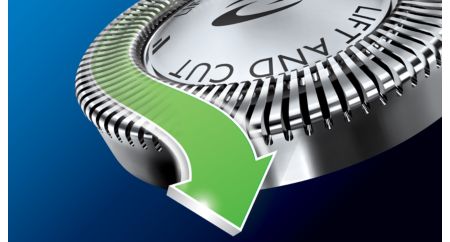 Patented Super Lift & Cut blade raise hairs to cut closer