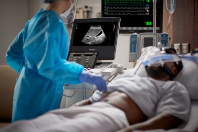 Clinician using B. Braun and Philips ultrasound system for guided nerve block procedure