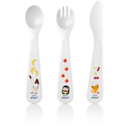 Avent شوكة وملعقة وسكين لسن 18 شهراً وما فوق