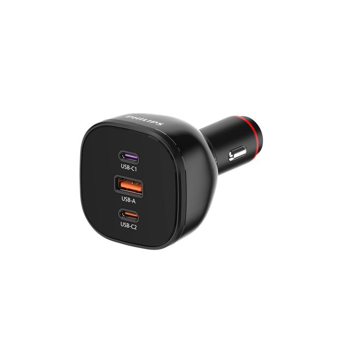 車用充電器搭配 USB-A 和 USB-C 連接埠