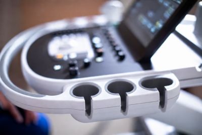 Close up of ultrasound system and transducer cups