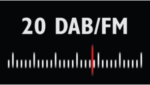 Mais canais disponíveis com 20 estações DAB e 20 estações FM programadas