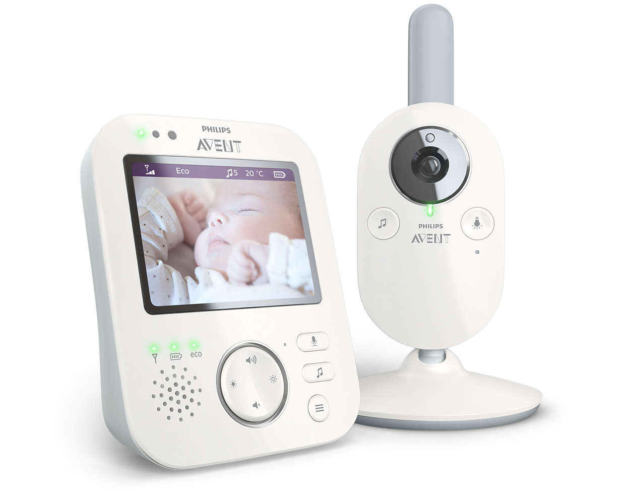 Philips Avent Babyphone mit Kamera SCD843/26-3,5 Zoll Farbdisplay weiß & Babypflege-Set SCH400/00 Scroll- und Zoomfunktion Tag und Nachtsicht 10 Teile für zu Hause und unterwegs gelb 