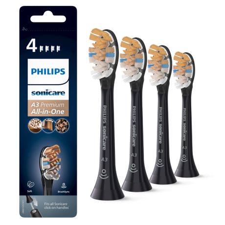 HX9094/11 Philips Sonicare A3 Premium All-in-One 4x Têtes de brosse-à-dents noires