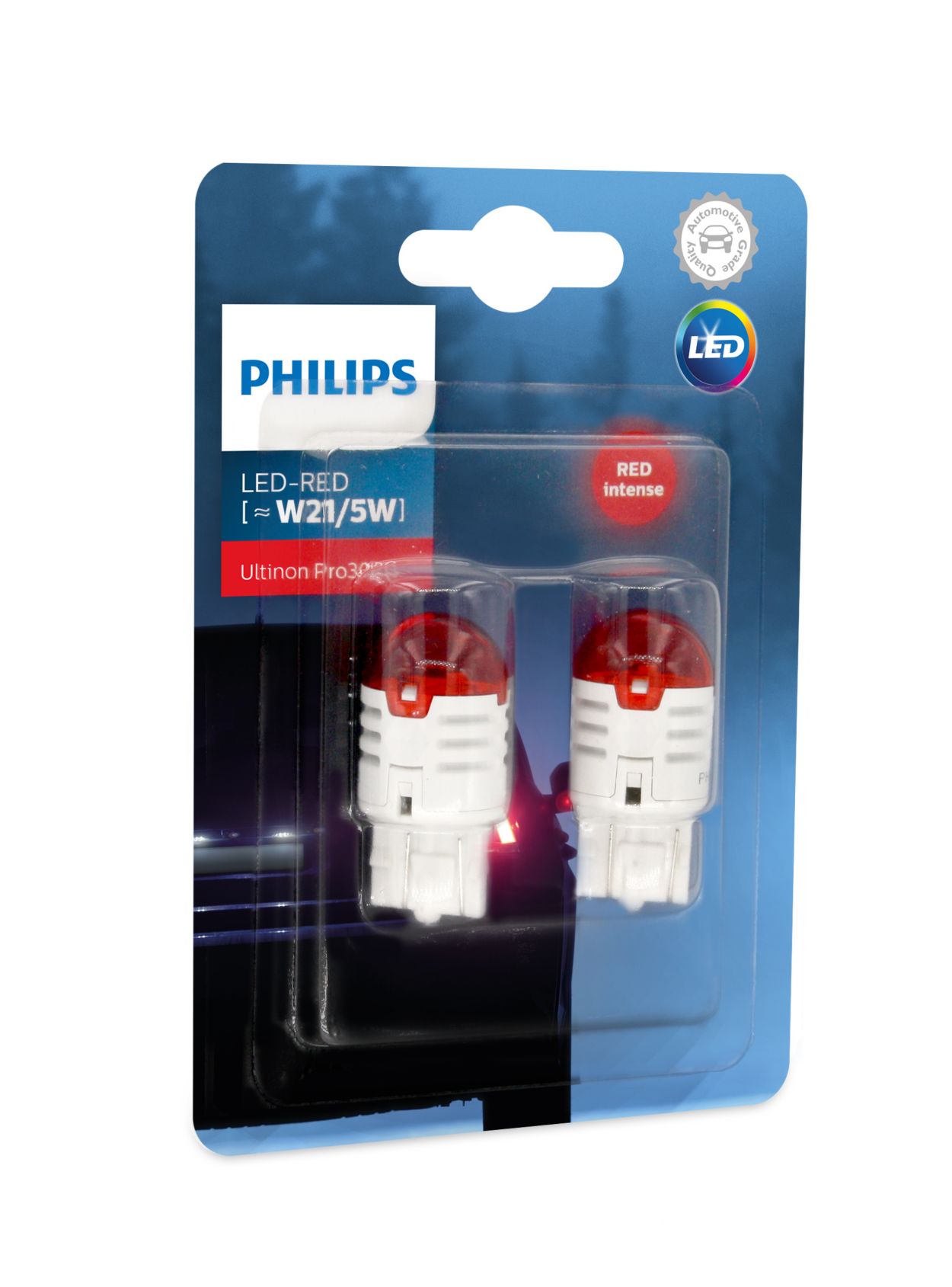 2x Philips W21W Ultinon PRO6000 LED Bulbs - Red - 11065RU60X2 - 7440