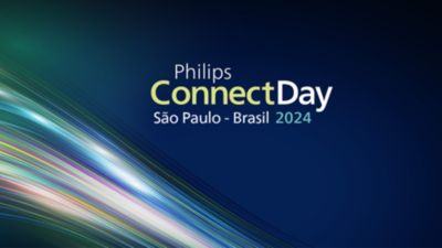 Branding do evento Philips Connect Day 2024 em São Paulo, Brasil, em um fundo azul