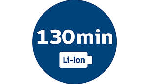 Potente batería de iones de litio para 130 minutos de tiempo de funcionamiento