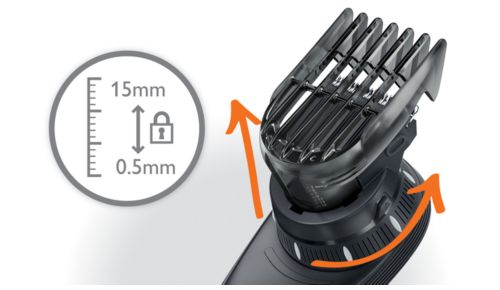 13 nemme, låsbare længdeindstillinger fra 0,5 til 15 mm.