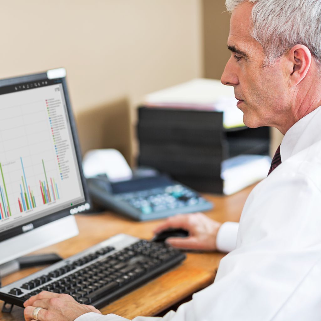 Male using computer