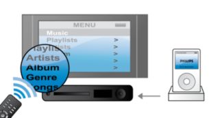 Povežite iPod s priključno postajo za predvajanje vsebin z upravljanjem prek zaslona