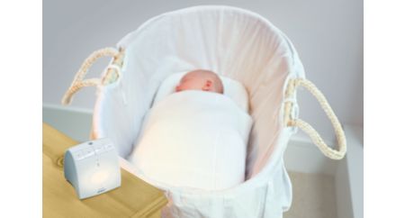Soft glow comforts baby if it wakes