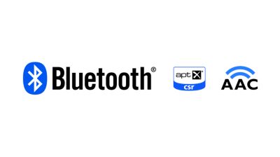 Transmissão de músicas via Bluetooth® (aptX® e AAC) de alta fidelidade