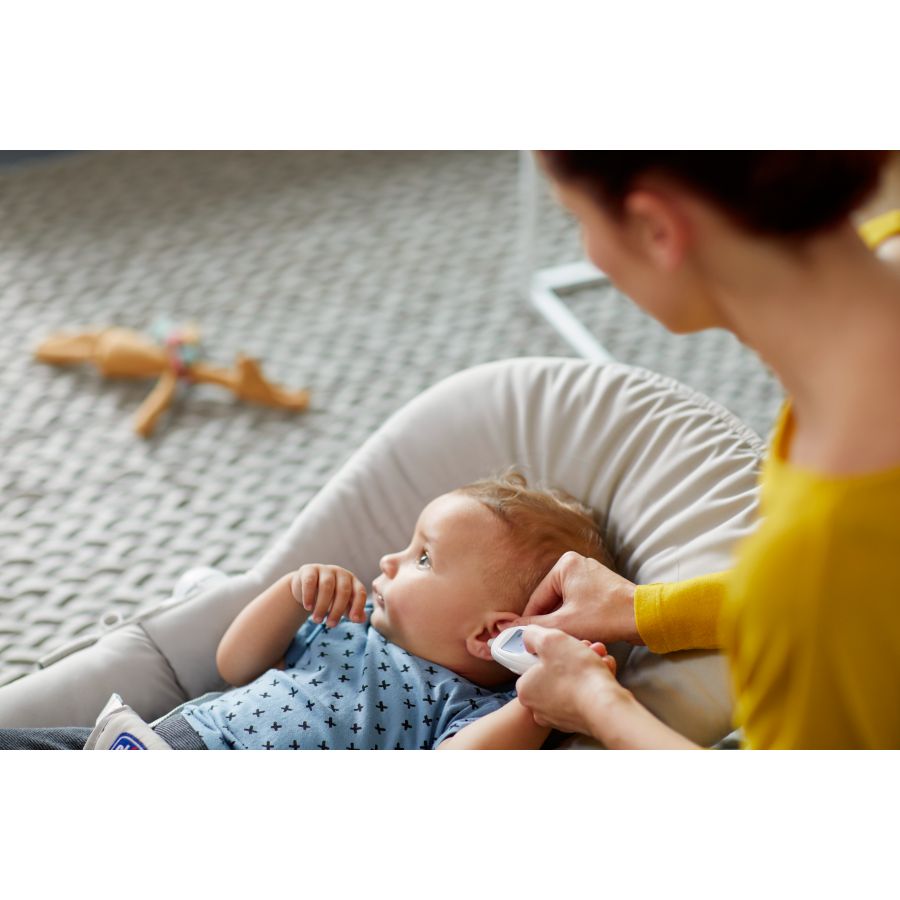 Measures and records your child’s temperature