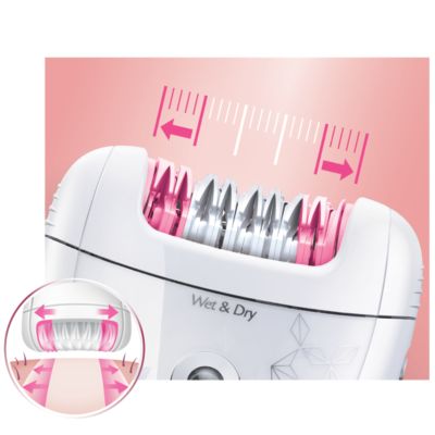 Široká epilačná hlava prejde jedným ťahom po väčšej ploche pokožky