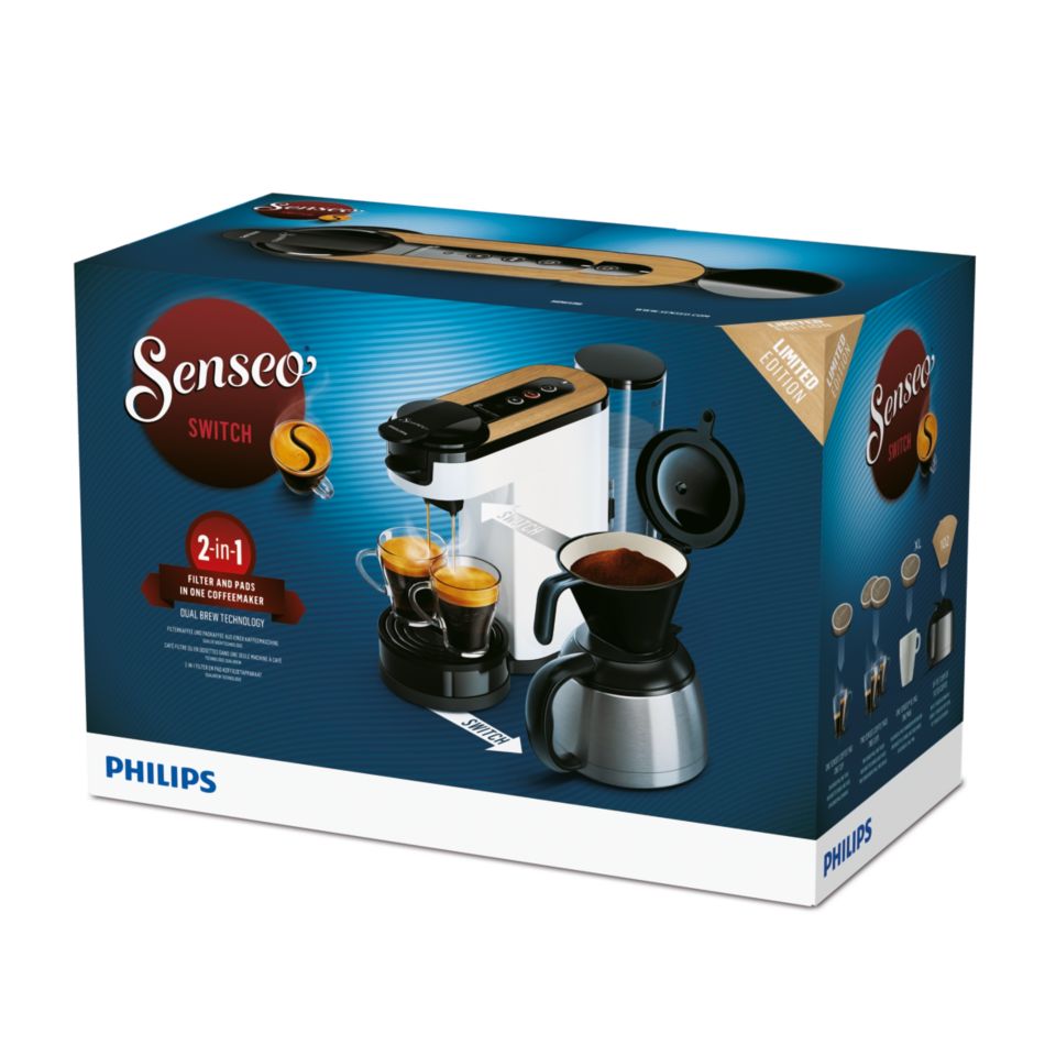 Philips Senseo Switch Machine à Café à Dosettes et Filtre - Technologie 2  en 1, Réservoir d'Eau de 1 L, 7 Tasses en une Seule Fois, Couleur Blanc  Titane (HD6592/05) : : Cuisine et Maison