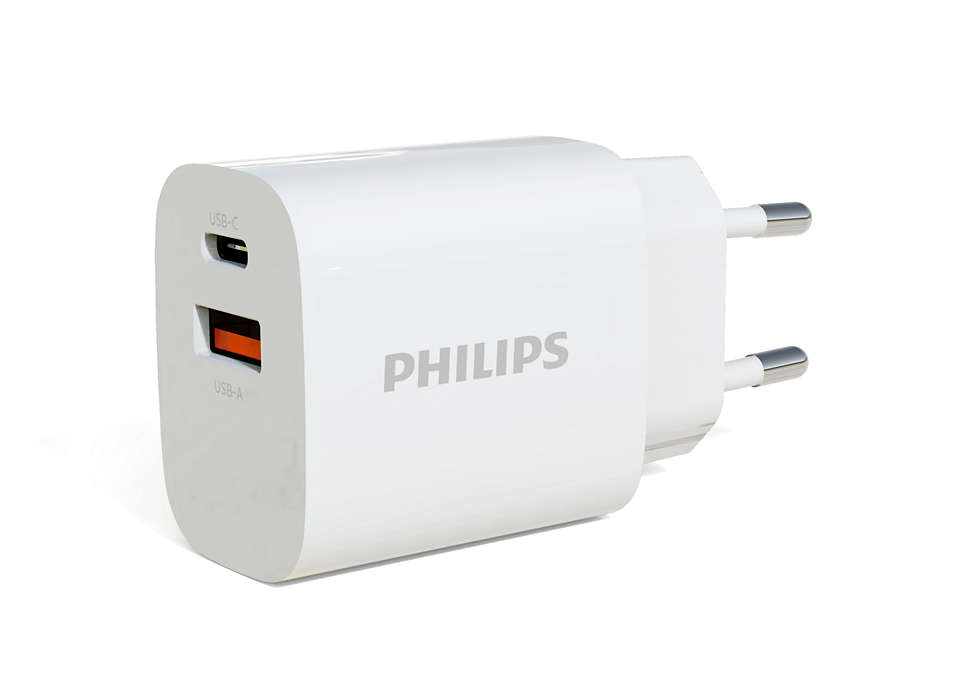 Wall charger with USB-A and C dual port