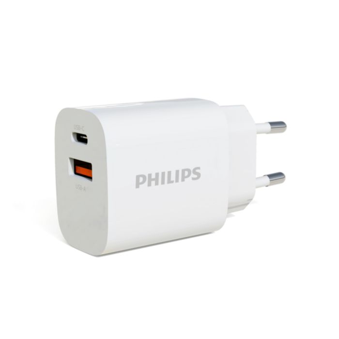 Wall charger with USB-A and C dual port