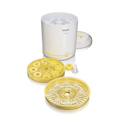 Ar tvaiku iztīra 9 lielas pudelītes vai 6 pudelītes ar platu kakliņu