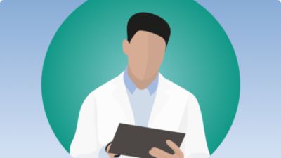 Clinician looking at tablet illustration