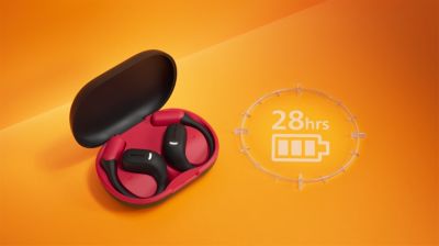 Up to 28 hours play time. Slimline charging case