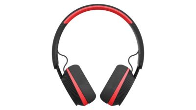 On ear headphones with red accent