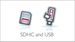 USB and SDHC slots for video, music and photo playback