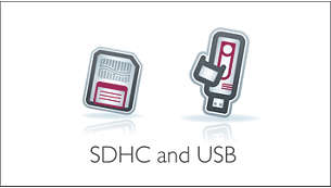 Prise USB et lecteur de carte SDHC pour lecture de vidéos, musiques et photos