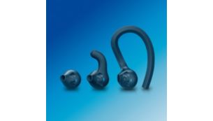 Personalize o ajuste com os estilos: gancho para orelha, estabilizador ou intra auricular earbud