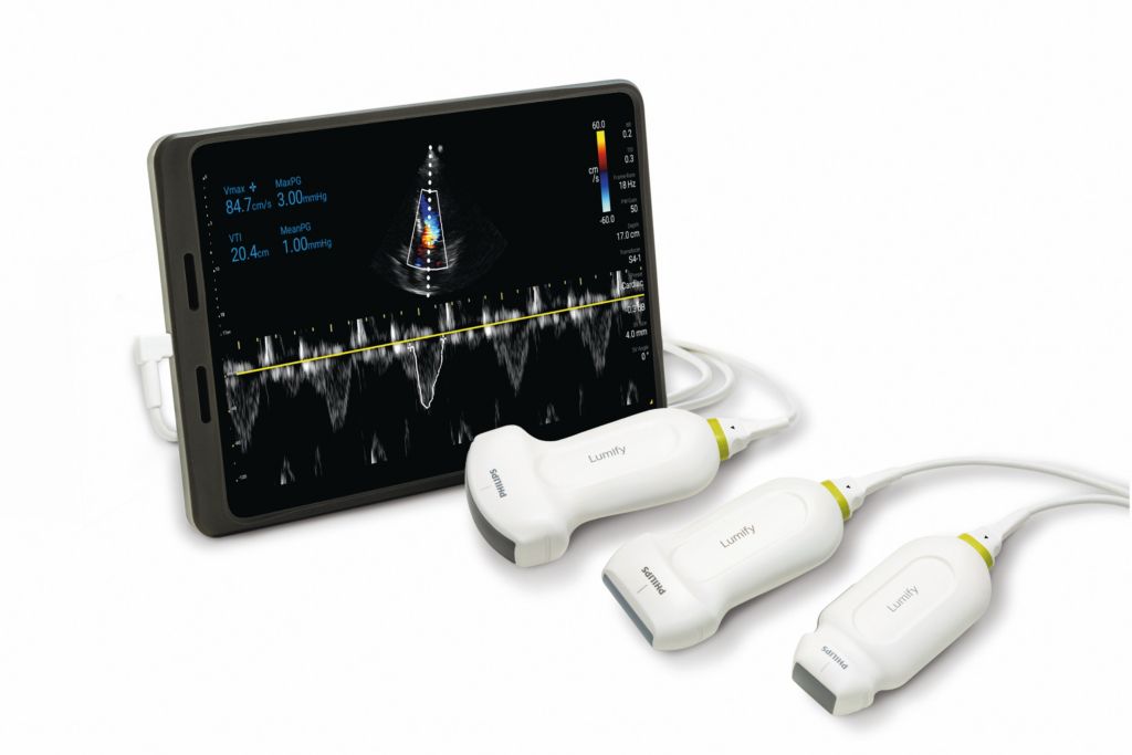 Philips Lumify ultrasound for Apple iOS shown with 3 transducers 