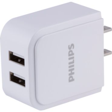 AC USB Charger, 2.4A Two Port White