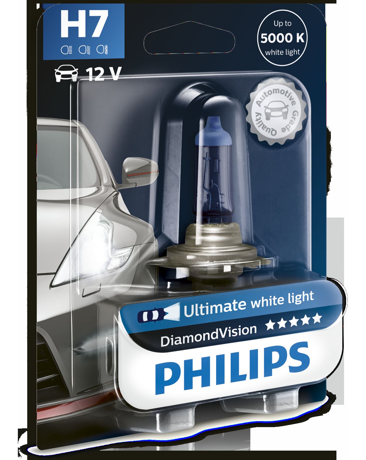 Philips Diamond Vision H7 Upgrade Car Headlight Bulbs 5000K (Twin)