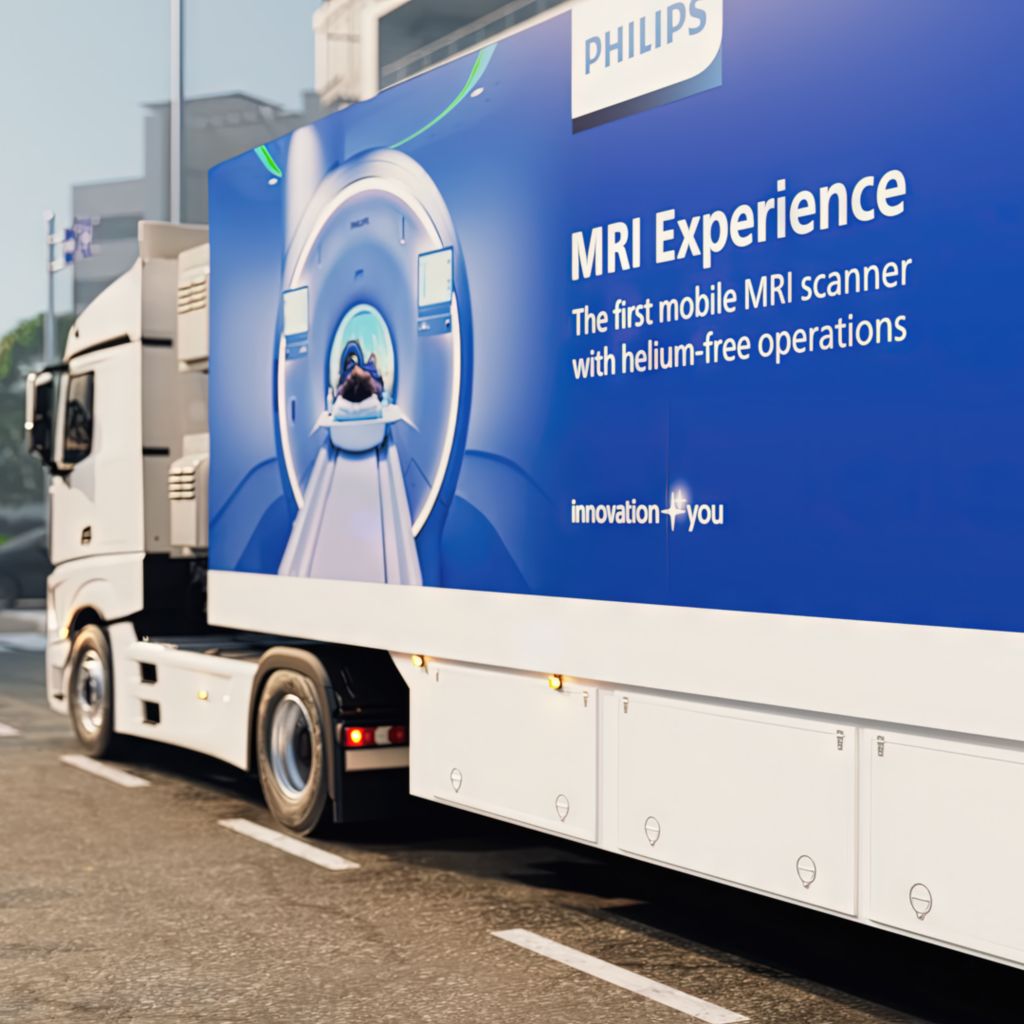 Truck mit Philips MRT-Trailer.