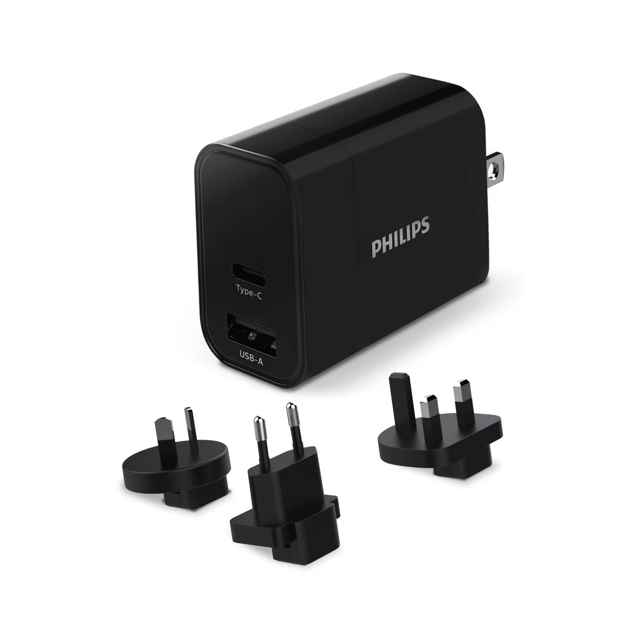 Chargeur secteur de voyage avec ports USB-A et de type C