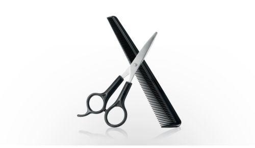 Includes scissors and a styling comb