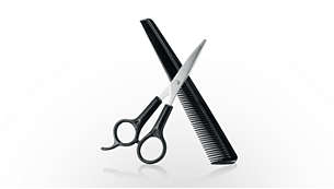 Includes scissors and a styling comb