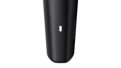 Lights indicate when battery is low, empty, full or charging