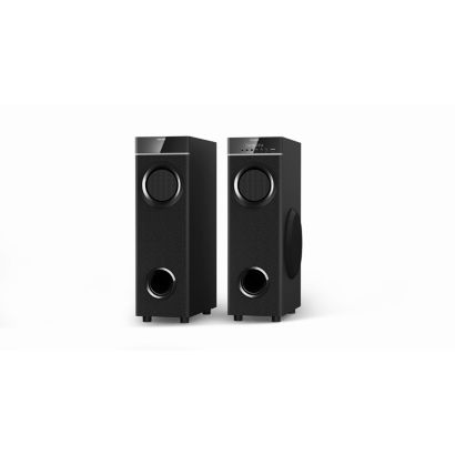 Multimedia tower speakers with microphone