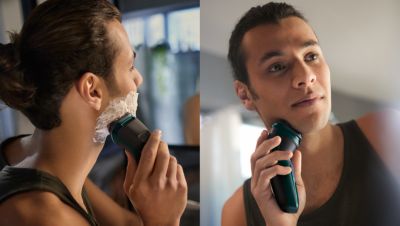 Wet and dry shaving at the sink or in the shower