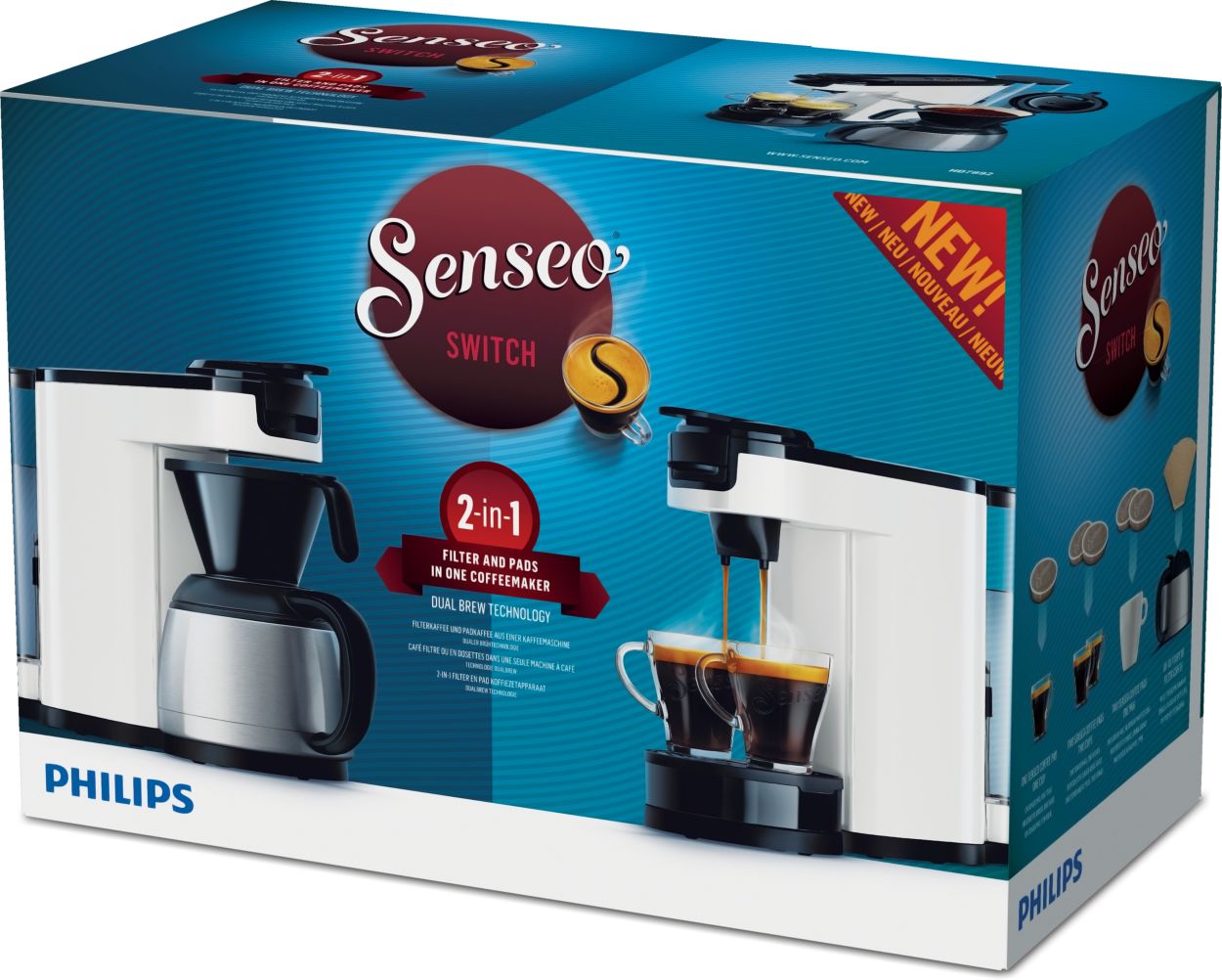 Philips Senseo Switch - Cafetera 2 en 1, Café de Filtro y Monodosis, Blanco  (HD6592/00) : : Hogar y cocina