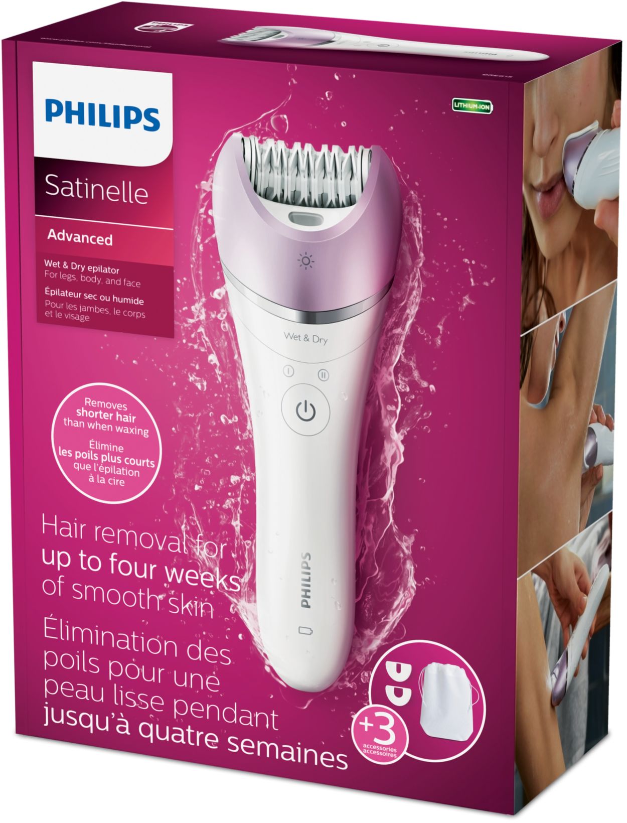 Philips Satinelle Advanced Hair Removal Epilator, For Legs, Underarms,  Bikini and Face (Bre615) 