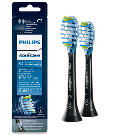 HX9042/33 Philips Sonicare C3 Premium Plaque Defence Lot de 2 + noir + têtes de brosse à dents soniques