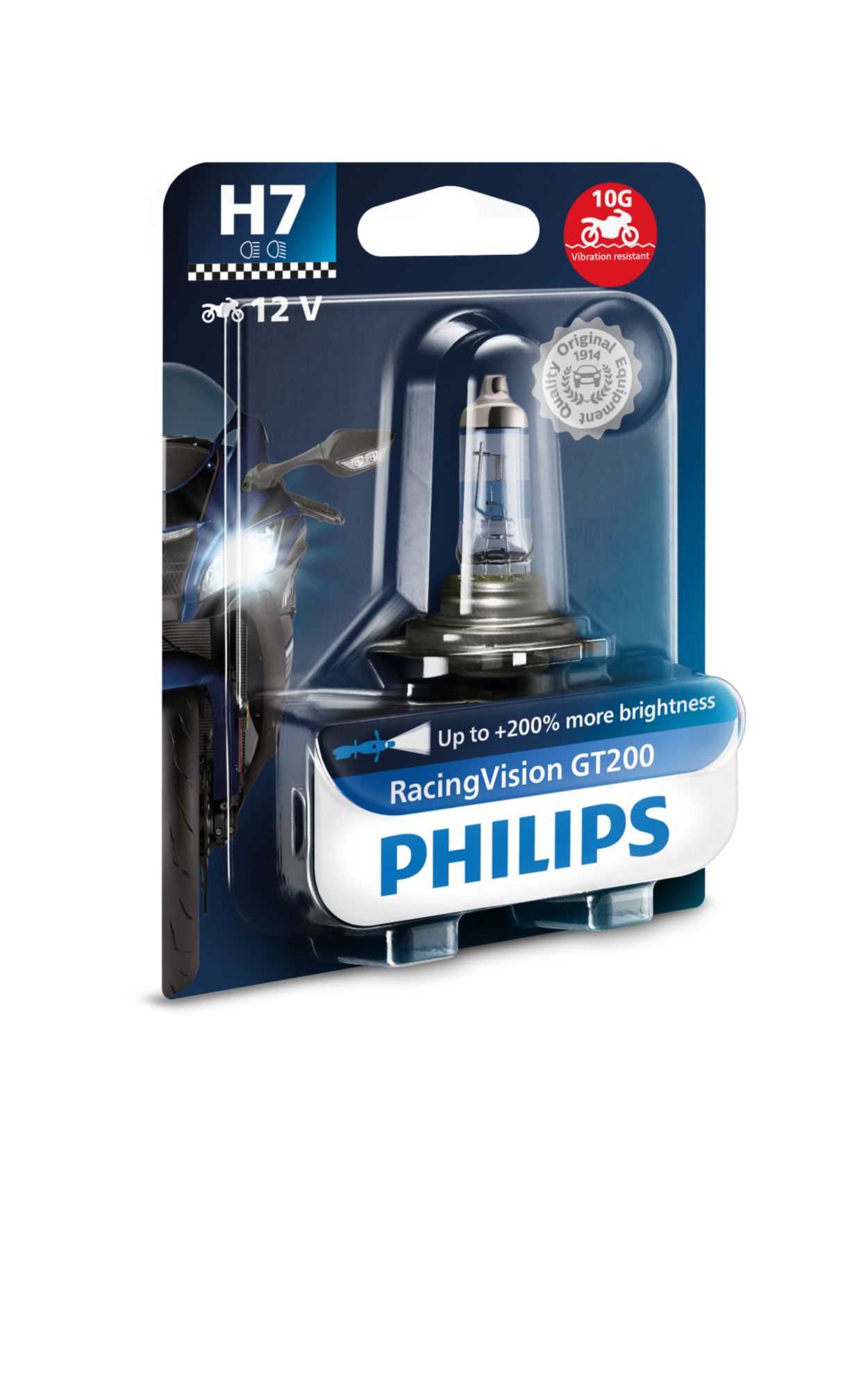 PHILIPS H7 Halogen Bulbs RacingVision GT200 +200% More Light Set of 2 bulbs  NEW