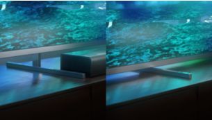 Metal stand height adjusts to accommodate a soundbar.