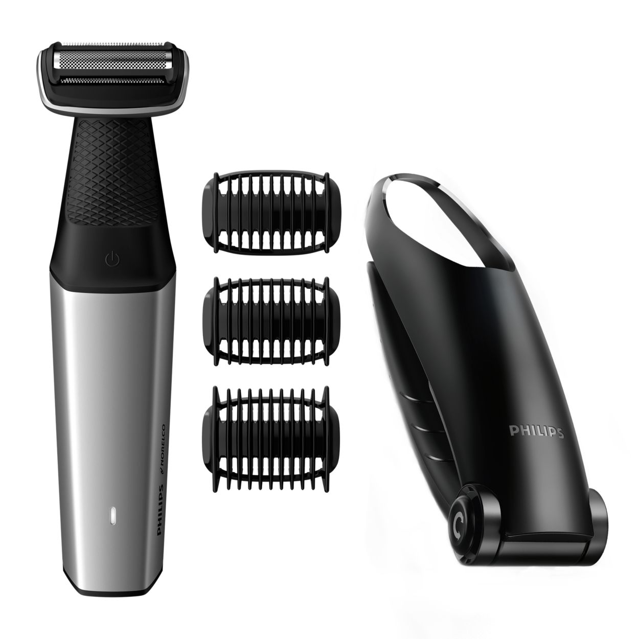 Face and body trimmer and shaver with 5 accessories