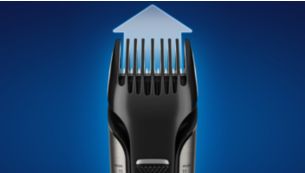 Control hair length with integrated, adjustable trimmer