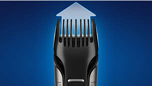 Control hair length with integrated, adjustable trimmer