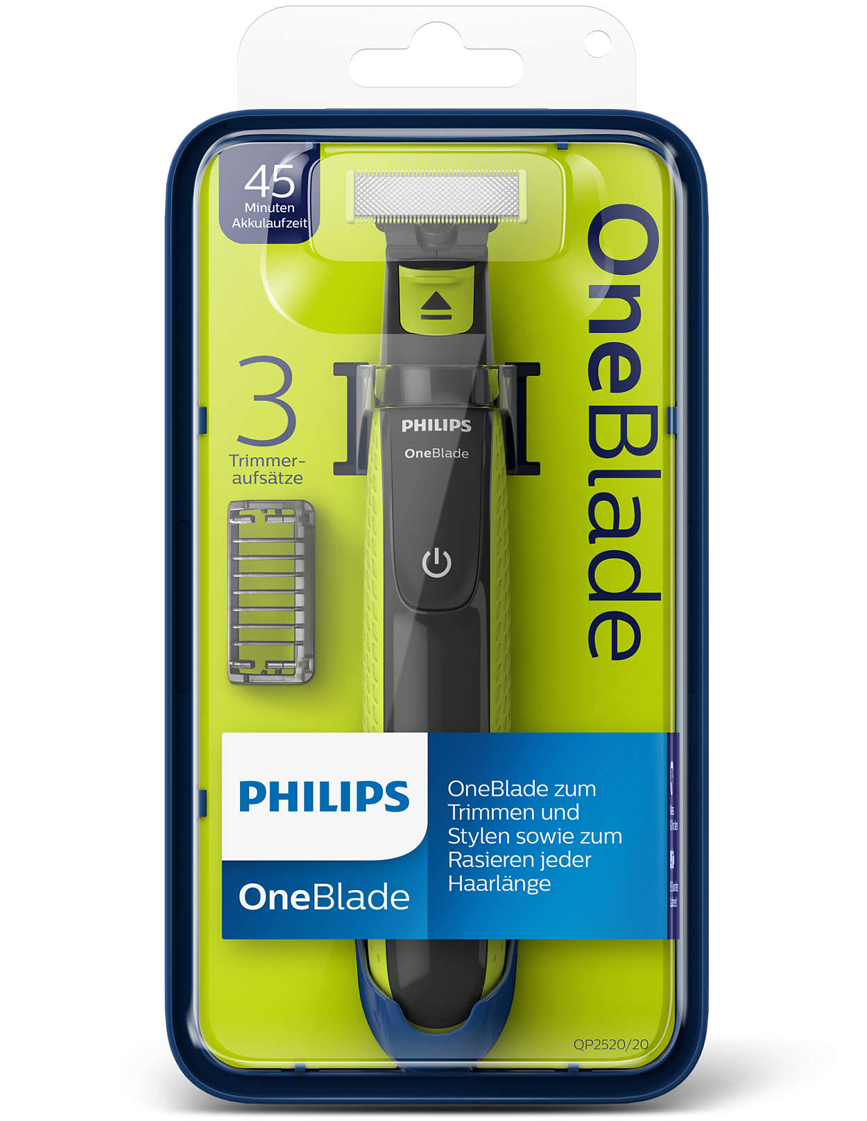 PHILIPS One Blade QP2520/20 Elektro Rasierer abwaschbar Bartschneider 3 Aufsätze 